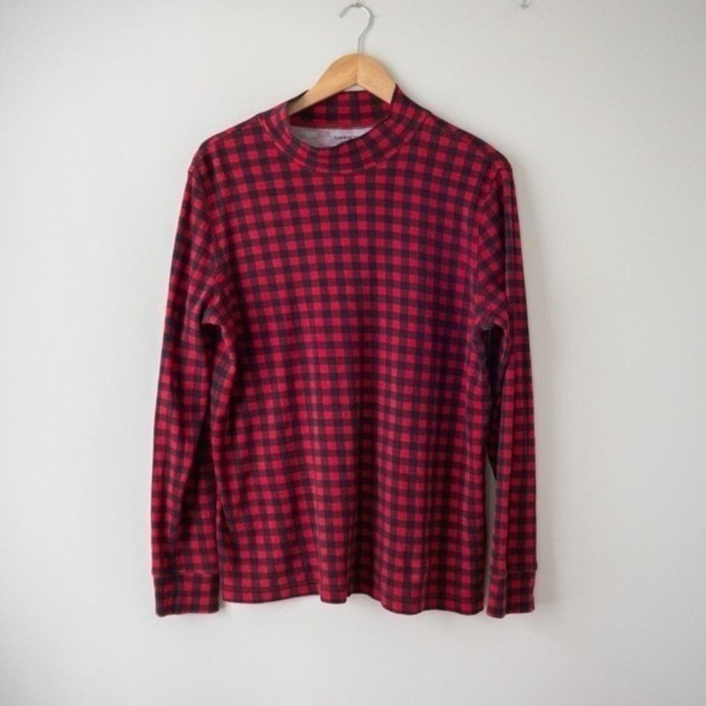 Men's Land's End Cabin Buffalo Plaid Mock Neck Shirt Size L